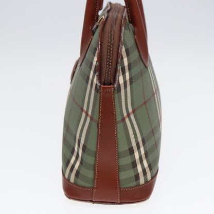 Luxury BurberrySs Nova Check Hand Bag PVC 2way Green Gold Auth 87235