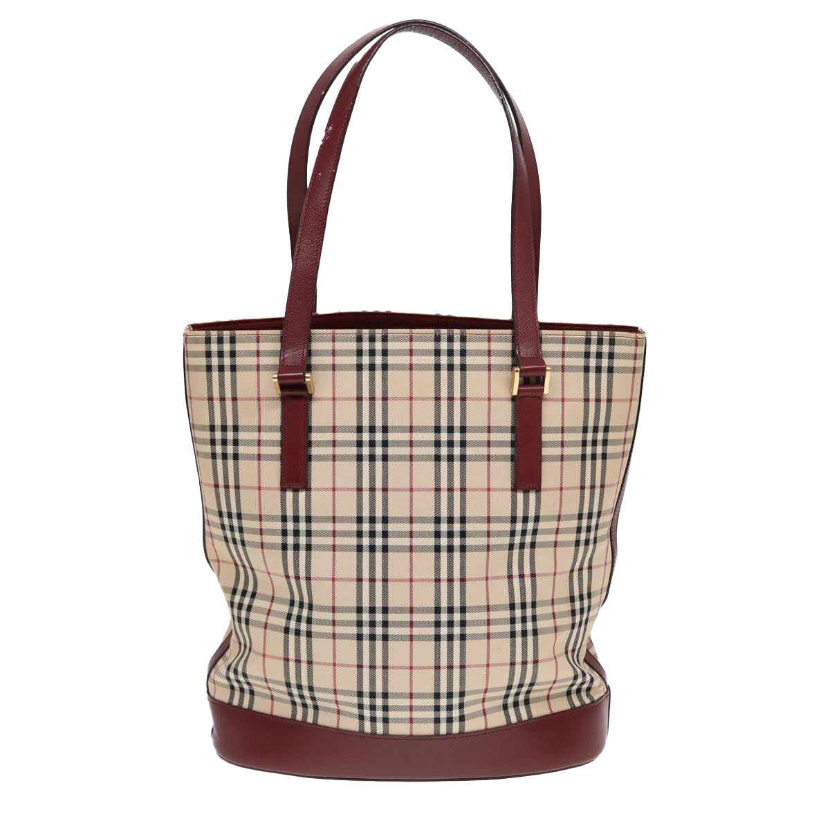 Luxury Burberry Nova Check Tote Bag Canvas Leather Beige Bordeaux Auth 87306