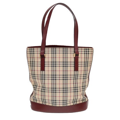 Luxury Burberry Nova Check Tote Bag Canvas Leather Beige Bordeaux Auth 87306
