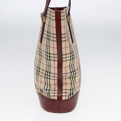 Luxury Burberry Nova Check Tote Bag Canvas Leather Beige Bordeaux Auth 87306