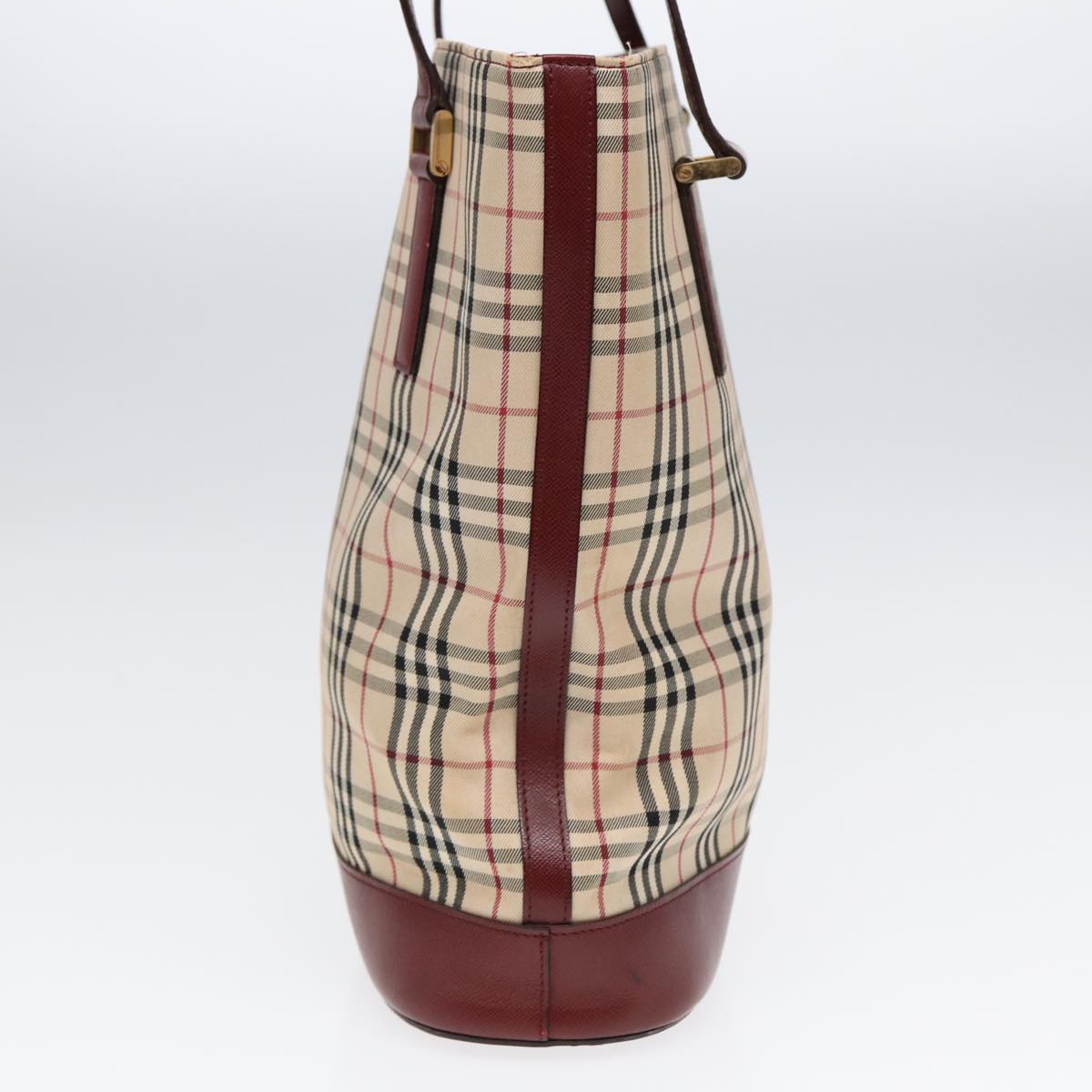 Luxury Burberry Nova Check Tote Bag Canvas Leather Beige Bordeaux Auth 87306