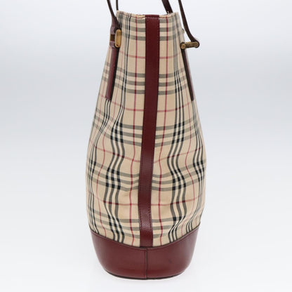 Luxury Burberry Nova Check Tote Bag Canvas Leather Beige Bordeaux Auth 87306