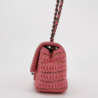 Chanel Mini Square Classic Flap Pink CC Paris Seoul Crochet Leather