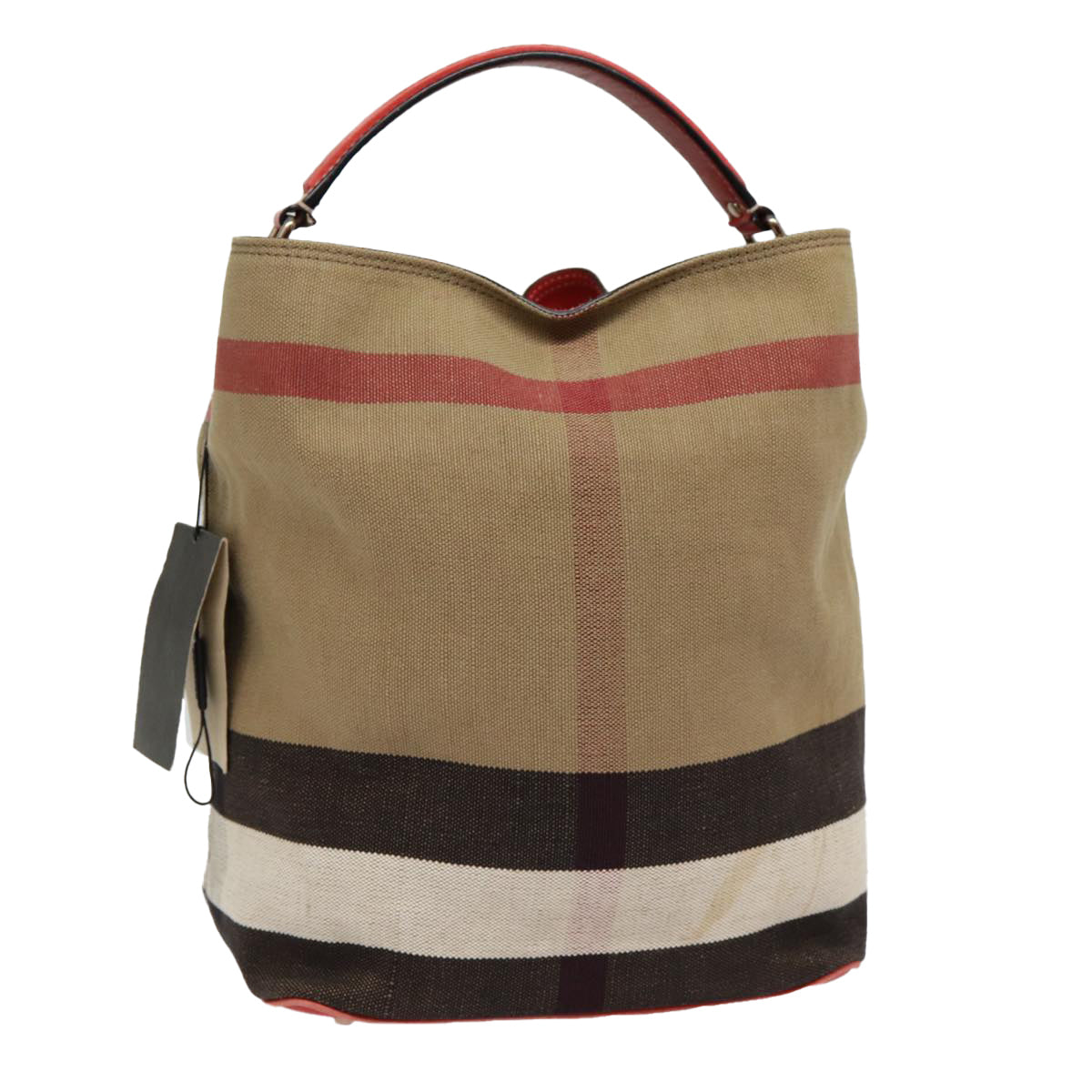 Luxury Burberry Nova Check Shoulder Bag Canvas Beige Red Silver Auth 87631