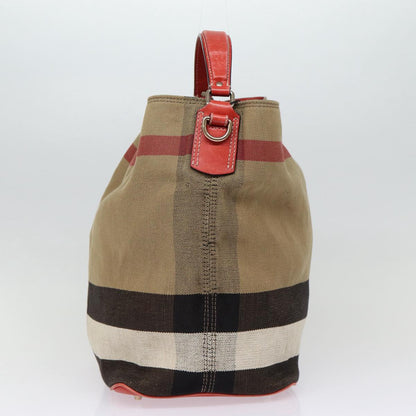 Luxury Burberry Nova Check Shoulder Bag Canvas Beige Red Silver Auth 87631