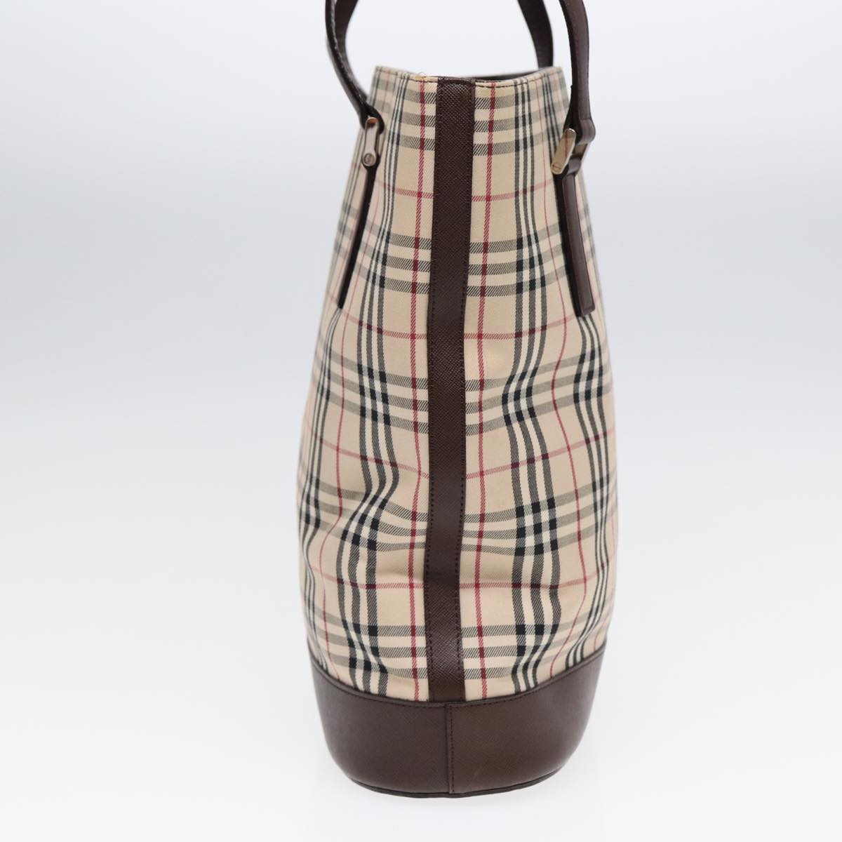 Luxury Burberry Nova Check Tote Bag Canvas Beige Brown Silver Auth 87632