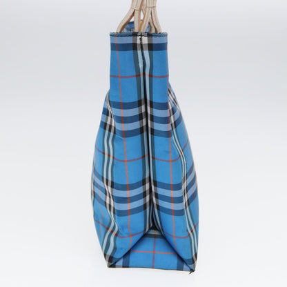 Luxury Burberry Nova Check Tote Bag Nylon Blue Silver Auth 87633