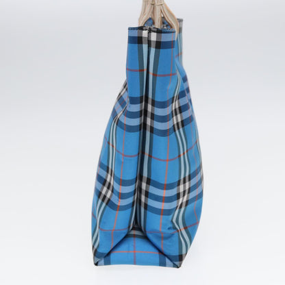Luxury Burberry Nova Check Tote Bag Nylon Blue Silver Auth 87633