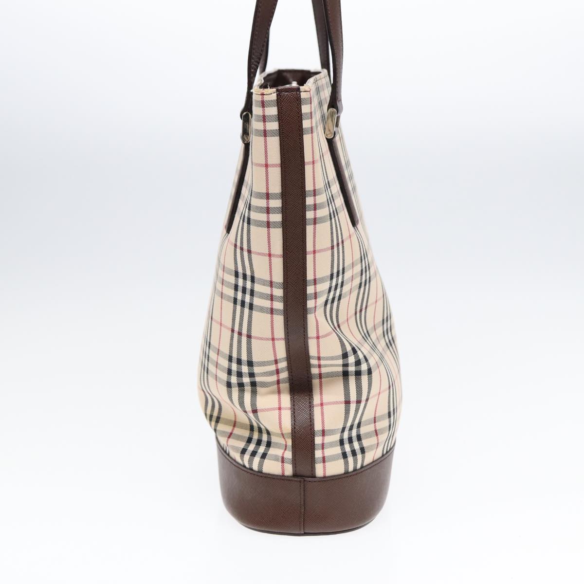 Luxury Burberry Nova Check Tote Bag Canvas Beige Brown Silver Auth 87766