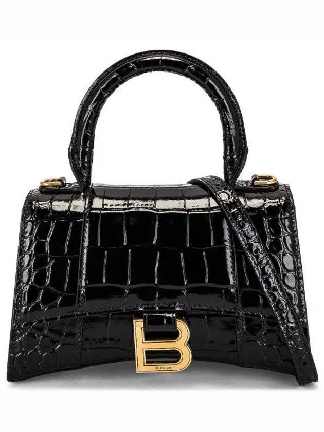 Luxury Balenciaga Trending 2025 Hourglass Crocodile Embossed Leather XS Tote Bag Black