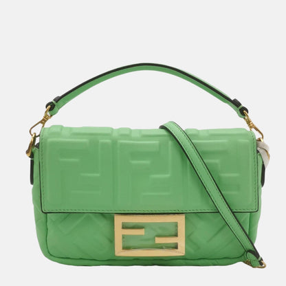 Fendi Baguette Mini Green Nappa Leather Crossbody Bag