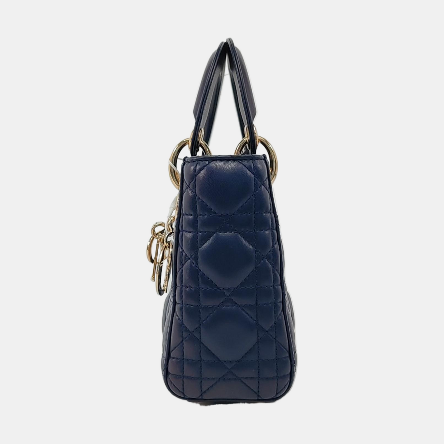 Lady Dior Mini Navy Cannage Lambskin Gold Hardware Chain Strap