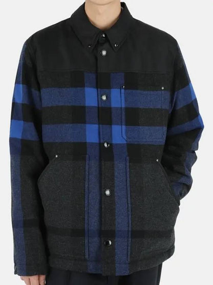 Luxury Burberry Men's Check Overfit Shirt Jacket Black Blue