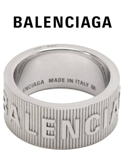 Luxury Balenciaga Trending 2025 Striped Logo Ring Silver