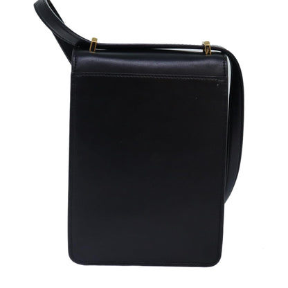 Luxury Burberry Shoulder Bag Leather Black Gold Auth 88126
