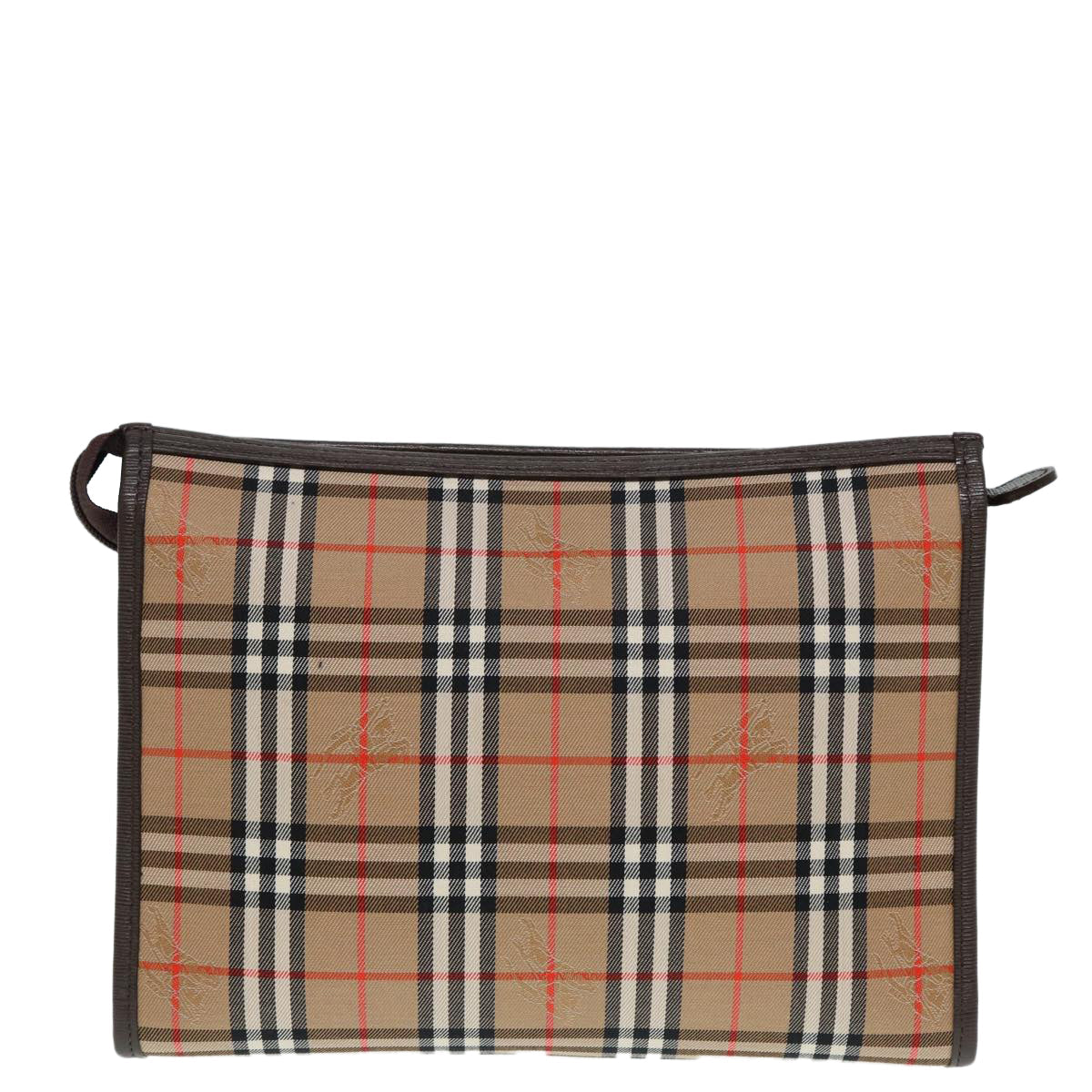Luxury BurberrySs Nova Check Clutch Bag Canvas Leather Beige Brown Auth 88490
