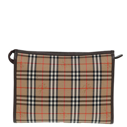 Luxury BurberrySs Nova Check Clutch Bag Canvas Leather Beige Brown Auth 88490