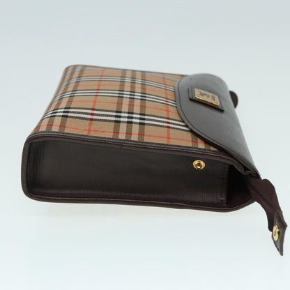 Luxury BurberrySs Nova Check Clutch Bag Canvas Leather Beige Brown Auth 88490