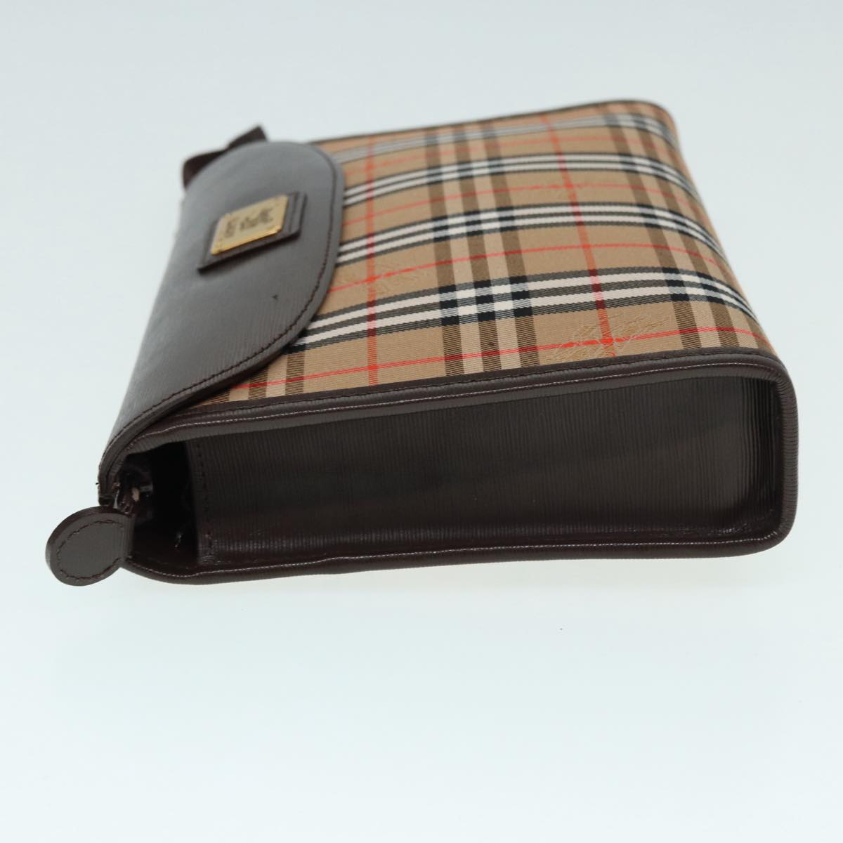 Luxury BurberrySs Nova Check Clutch Bag Canvas Leather Beige Brown Auth 88490