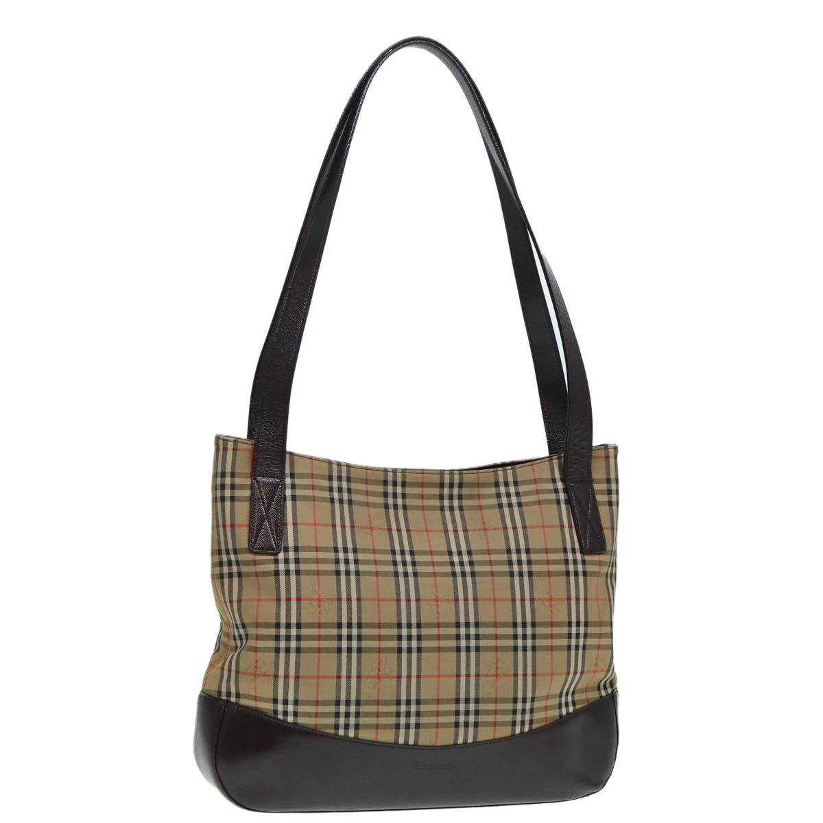 Luxury BurberrySs Nova Check Tote Bag Canvas Leather Beige Brown gold Auth 88513