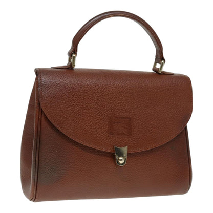 Luxury BurberrySs Hand Bag Leather Brown Gold Auth 88651