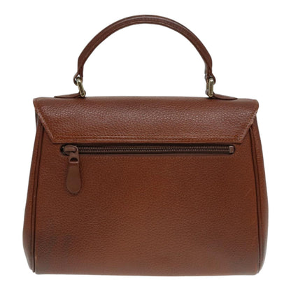 Luxury BurberrySs Hand Bag Leather Brown Gold Auth 88651