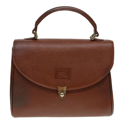Luxury BurberrySs Hand Bag Leather Brown Gold Auth 88651