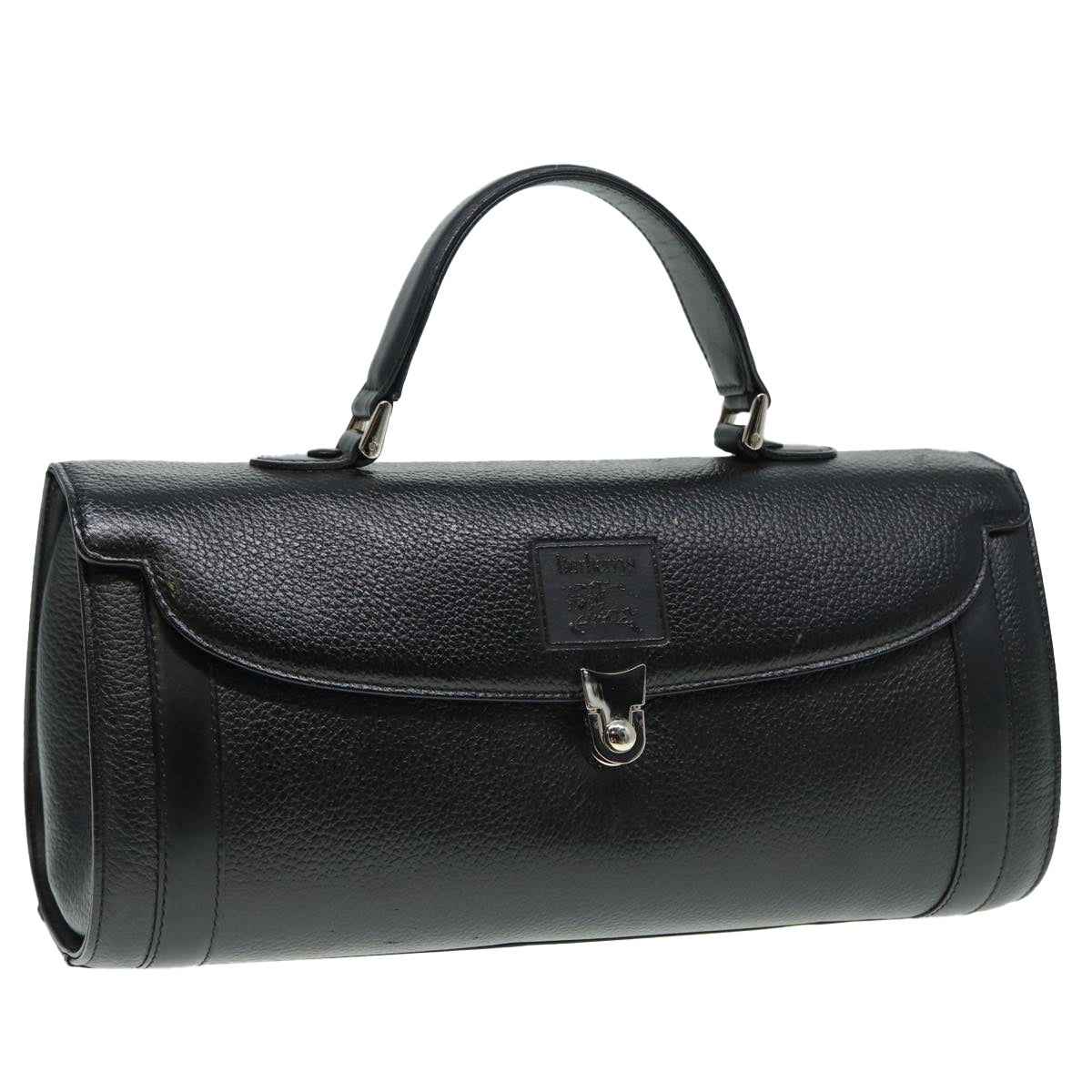 Luxury BurberrySs Hand Bag Leather Black Silver Auth 88770