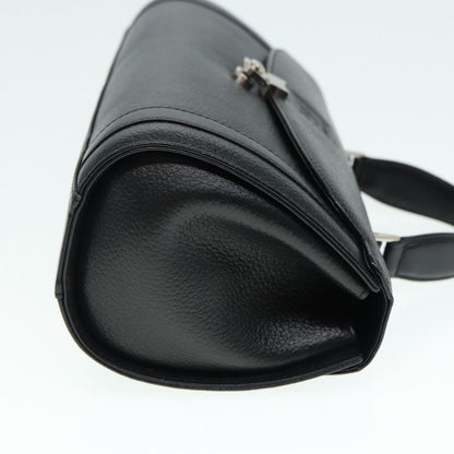 Luxury BurberrySs Hand Bag Leather Black Silver Auth 88770