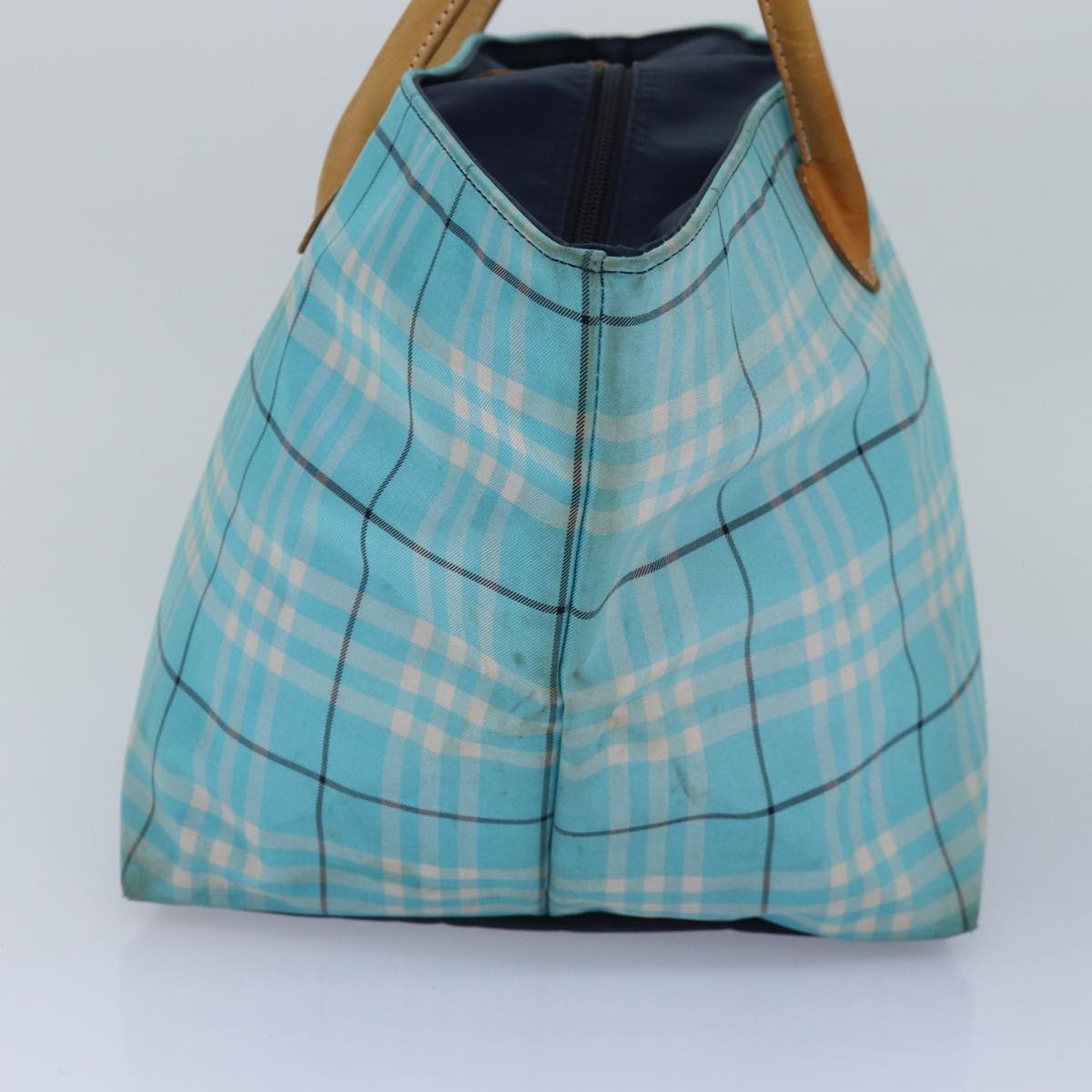 Luxury BurberrySs Nova Check Blue Label Tote Bag Nylon Light Blue Silver Auth 88783