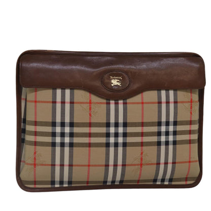 Luxury BurberrySs Nova Check Document Case Clutch Bag Canvas Beige Brown Auth 88787