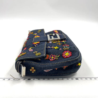 Fendi Baguette Denim with Floral Beads 25 Anniversary Special Collection