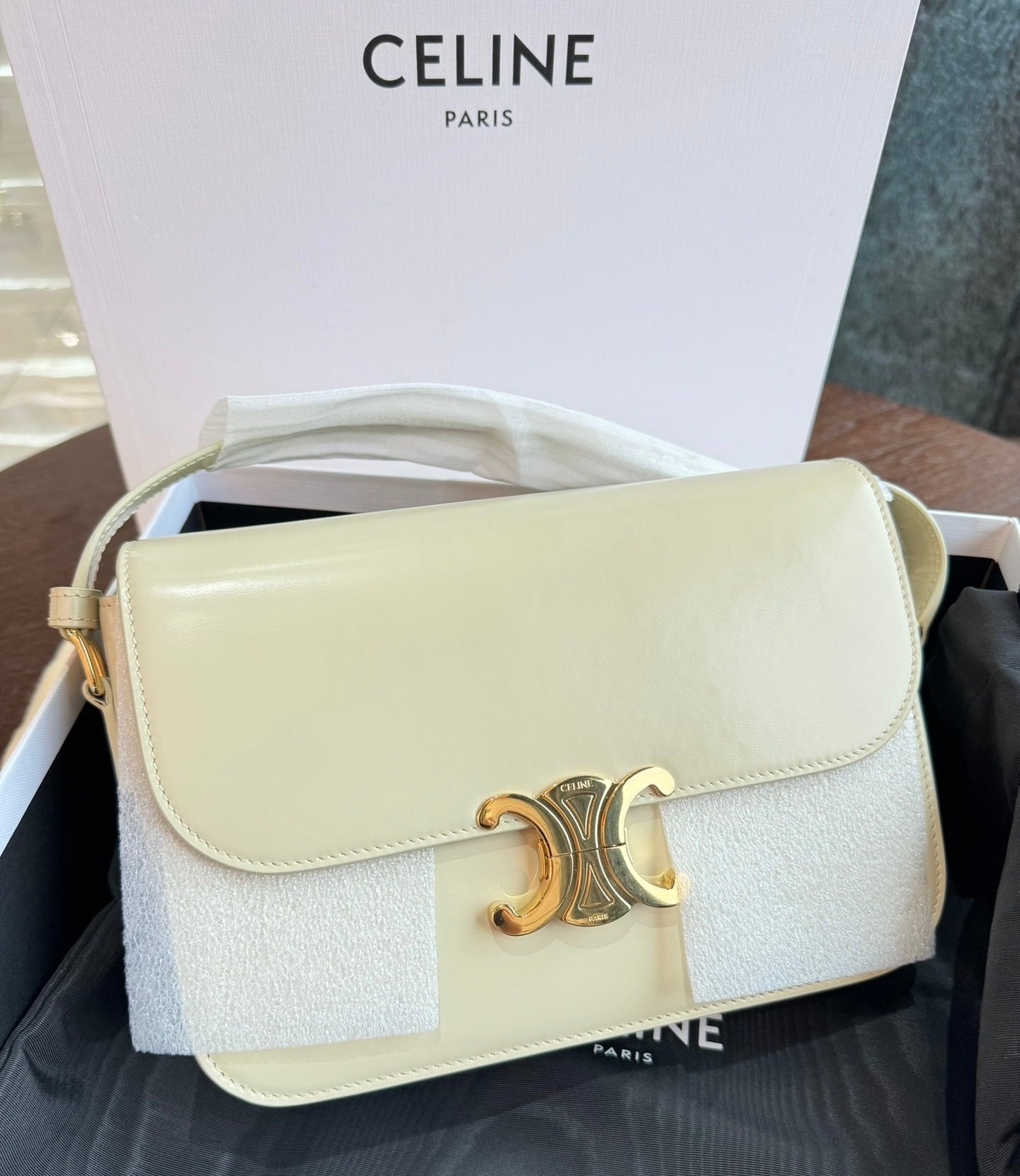 Celine Triomphe Classic Medium Ivory White