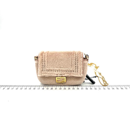 Fendi Nano Baguette Charm Pink Mink Fur with Chain