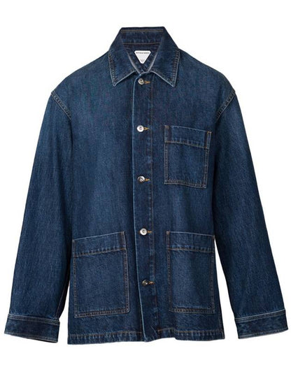 Luxury Bottega Veneta Washed Medium Denim Jacket Mid Blue