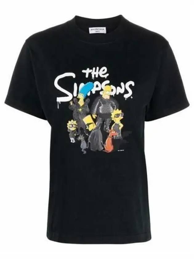Luxury Balenciaga Trending 2025 Women's The Simpsons Printing Small Fit Short Sleeve T-Shirt Black