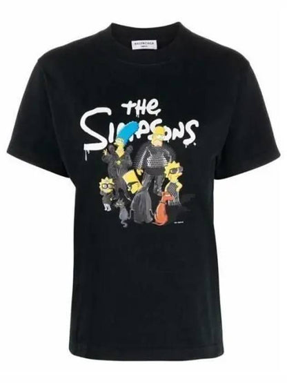 Luxury Balenciaga Trending 2025 Women's The Simpsons Printing Small Fit Short Sleeve T-Shirt Black