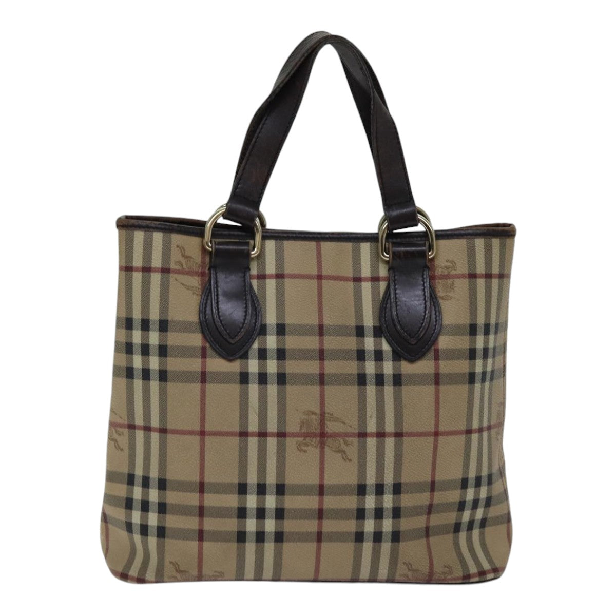 Luxury Burberry Nova Check Tote Bag PVC Beige Auth 89282