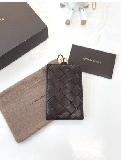 Luxury Bottega Veneta Name Tag Card Wallet Dark Brown