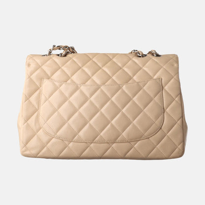 Chanel Classic Flap Jumbo 2010 Beige Caviar Leather Single Flap with Silver Hardware