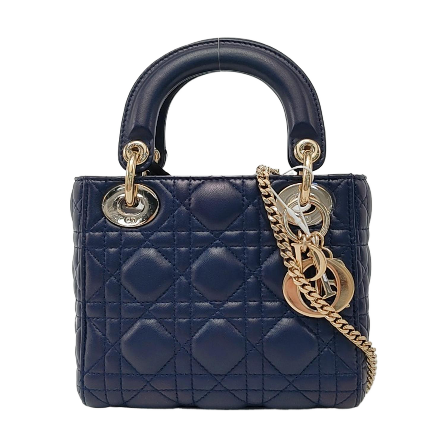 Lady Dior Mini Navy Cannage Lambskin Gold Hardware Chain Strap