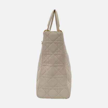 Lady Dior Large Off White Lambskin Cannage Leather Gold Hardware