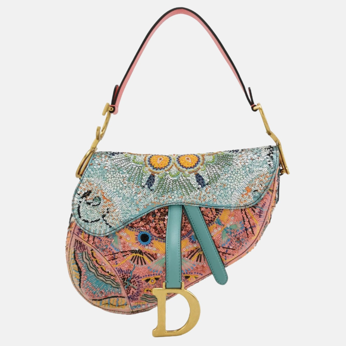 Christian Dior Saddle Medium Multicolor Beads and Calfskin Leather Shoulder Bag