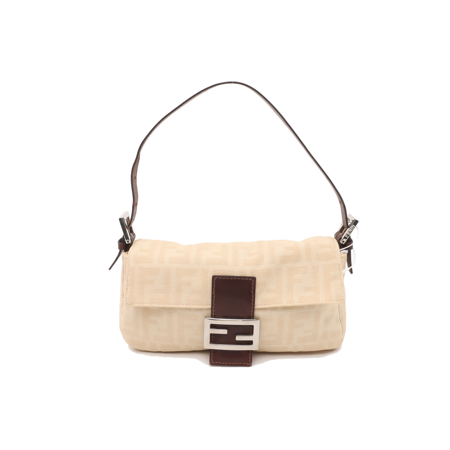 Fendi Baguette Vintage Beige Canvas Zucca Print Shoulder Bag