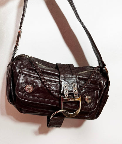 Dior Flight Medium Shoulder Bag Wine Burgundy Crumpled Patent Lambskin Leather