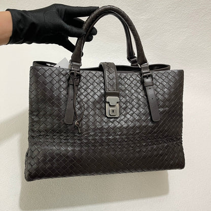 Bottega Veneta Roma Handbag Bag Intrecciato Nappa Leather Chocolate Brown Large 35cm