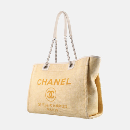 Chanel Deauville Tote 2013 Yellow Denim Leather Trim Small