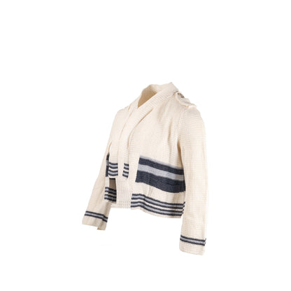 Chanel size 38 cardigan multicolor white / blue paper/ cotton/ silk