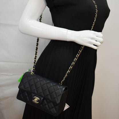 CHANEL Mini Rectangular Flap Quilted Lambskin Leather Shoulder Bag Black- Hot Deals
