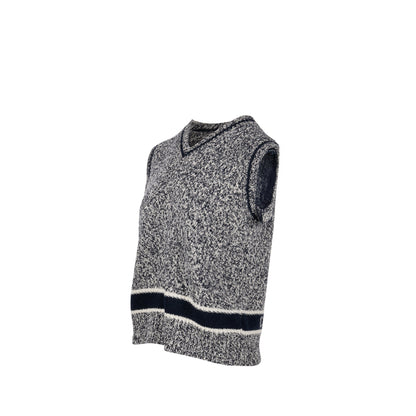 Dior Size 40 V-Neck Sweater Vest Wool/Cashmere Navy/White